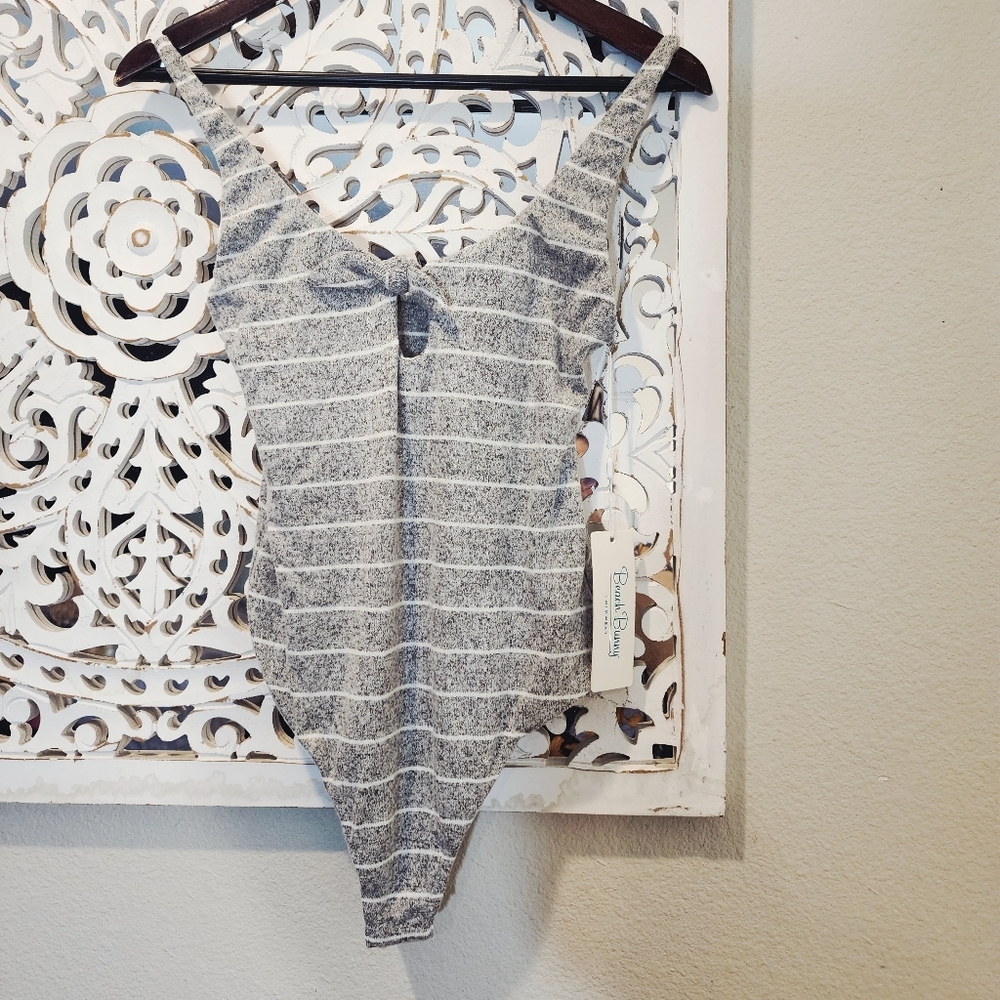 BEACH BUNNY PEYTON BODYSUIT STRIPES FRONT BOW DETAIL NWT SZ LARGE - Picture 11 of 15